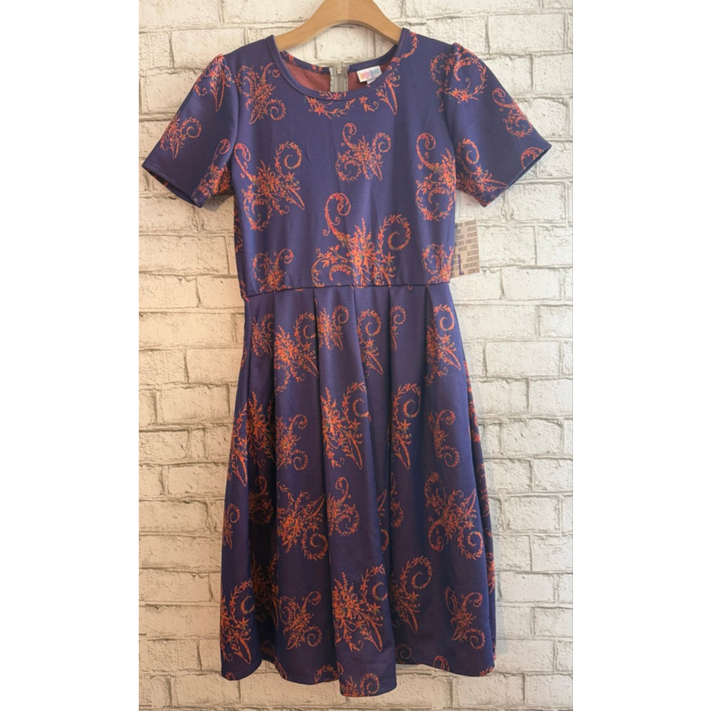 NWT Stretchy Pocket Dress LuLaRoe Amelia size Large Purple Silver Back Zipper